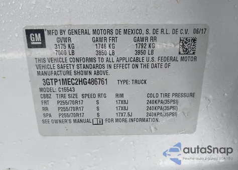 2017 GMC Sierra 1500 Sle from USA, damaged, VIN 3GTP1MEC2HG486761
